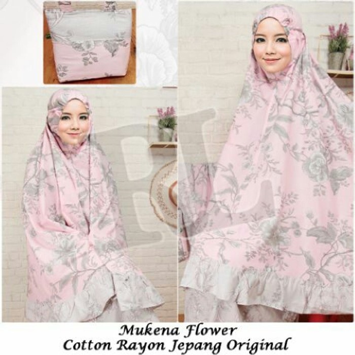 mukena katun jepang/mukena dewasa katun Jepang Flower pink RH