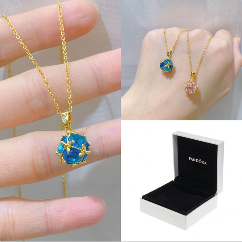 Kalung Emas 18K Dengan Liontin Pandora Zircon Gaya Klasik Untuk Wanita