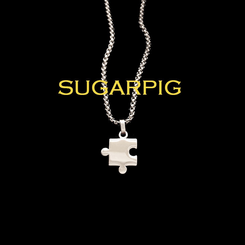 Kalung Bentuk Jigsaw Bahan Titanium Steel Gaya Hip Hop Harajuku Korea