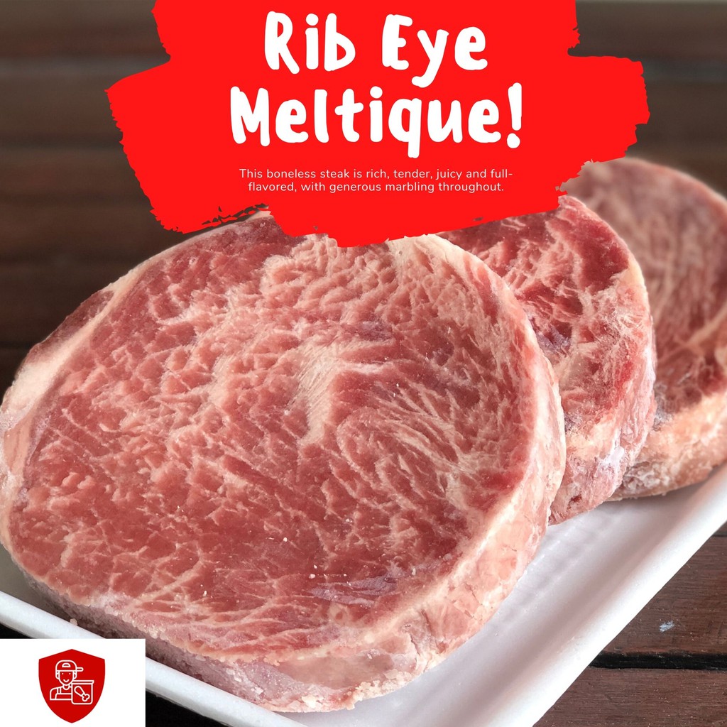 

Ribeye Meltik / Meltique Rib eye Steak Daging Sapi Wagyu Round 200gr