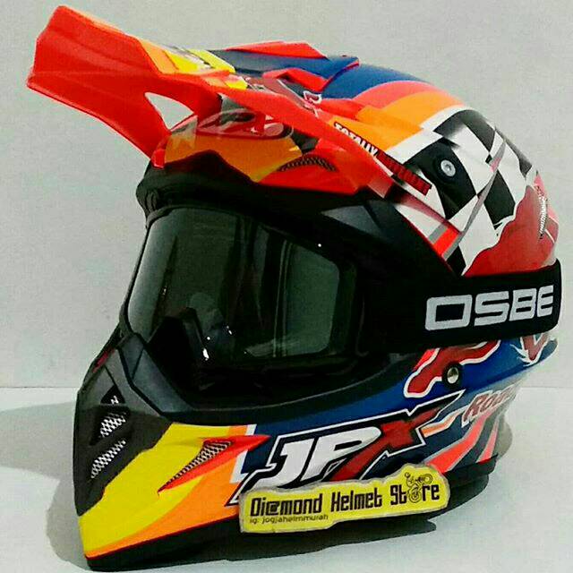 Paket Helm cross JPX Cross Redbull Red Fluo goggle OSBE Black
