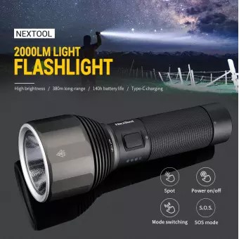 ✅ BAYAR DITEMPAT  ORIGINAL Xiaomi NexTool Senter LED USB Rechargeable 2000 Lumens