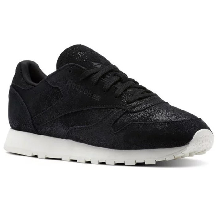 REEBOK CLASSIC LEATHER SHIMMER. BS9856. WOMEN. BLACK.CHALK. ORIGINAL