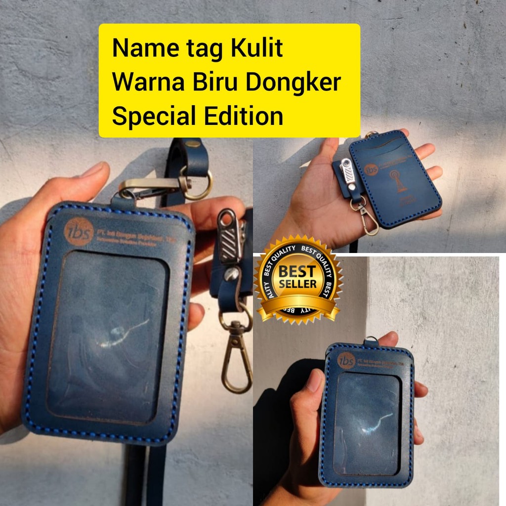 

⭐⭐⭐⭐⭐ NAME TAG HOLDER KULIT BIRU DONGKER CUSTOM LOGO, ID CARD HOLDER KULIT, GANTUNGAN ID CARD