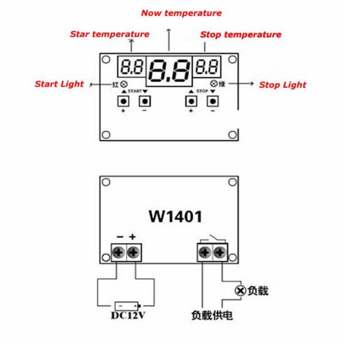 DC 12V 10A Intelligent digital display thermostat Temperature control