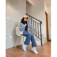 Celana Rency Jeans Boyfriend Wanita Model Kulot Snow Acid// CELANA KULOT SNOW BLACK AND SNOW BLUE ESTORIA