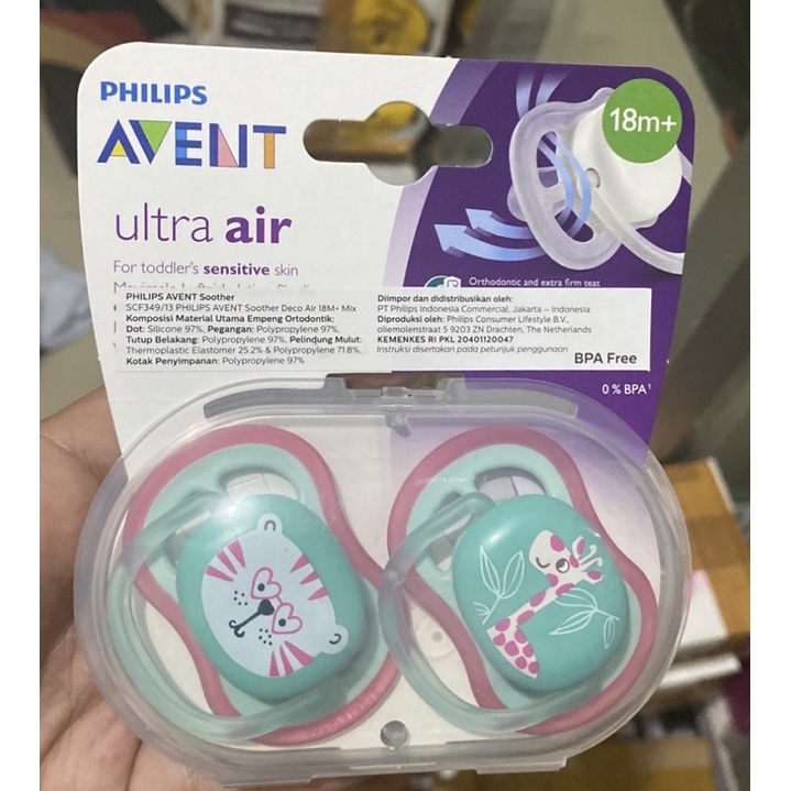 Philips Avent Ultra Air Pacifier 18m+ Orthodontic &amp; BPA Free Isi 2 / Empeng Avent