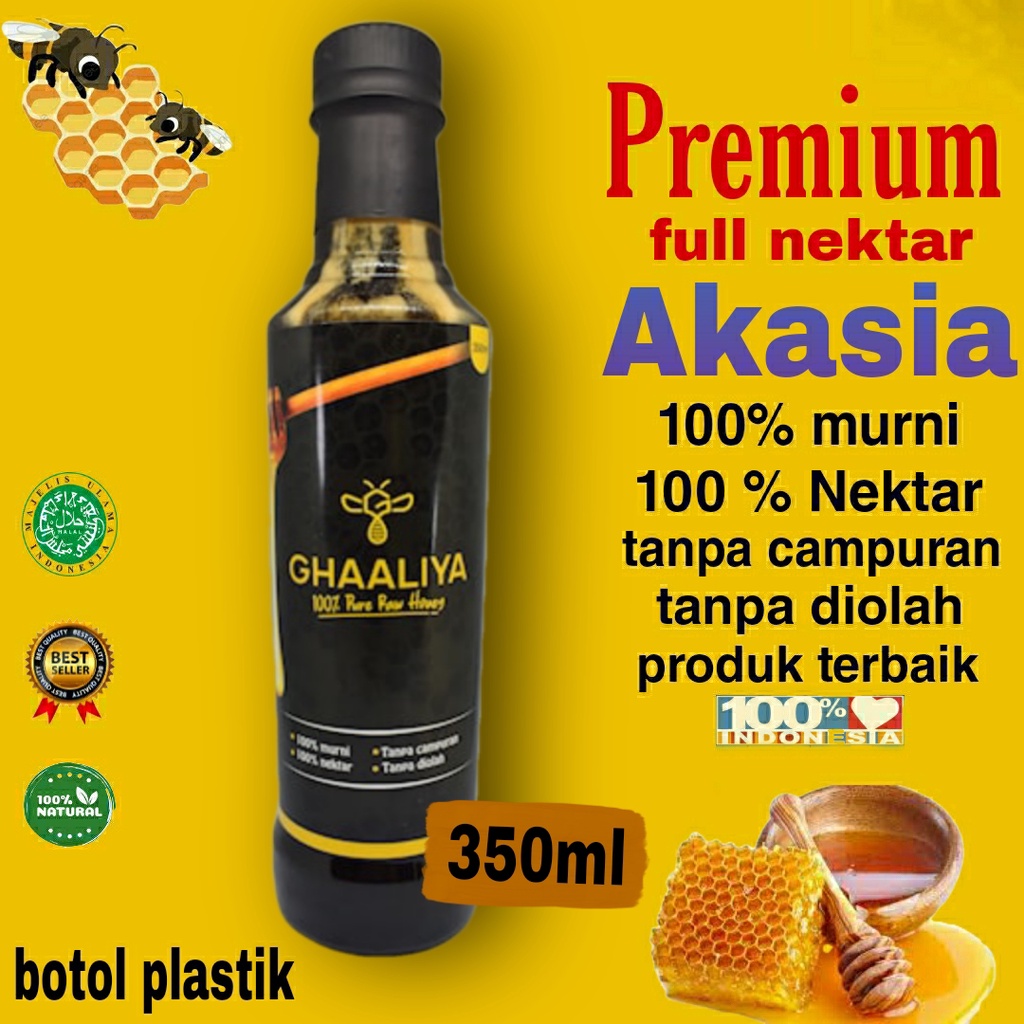 

Madu Ghaaliya Murni Asli 100% Nektar Bunga Akasia Carpa premium terbaik 350ml original botol plastik
