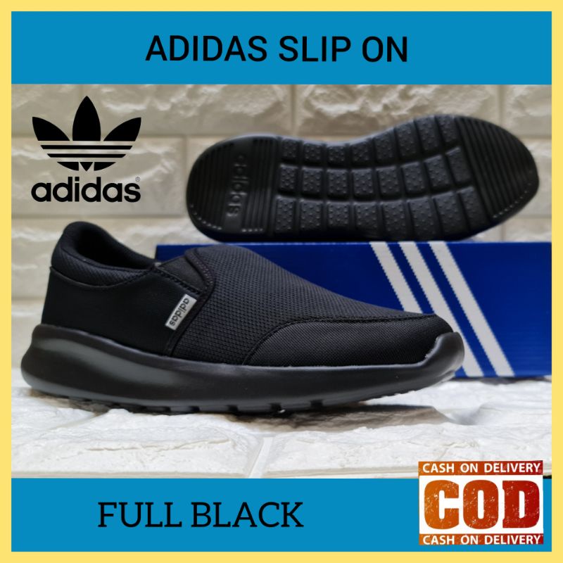 Sepatu Adidas Pria Wanita Slip on Made in Vietnam Size 31 - 44 / Sepatu Sekolah Man Woman Full Hitam / Sepatu Slip On Cowok Cewek / Sepatu Anak Sekolah Santai Kasual Unisex Full Black