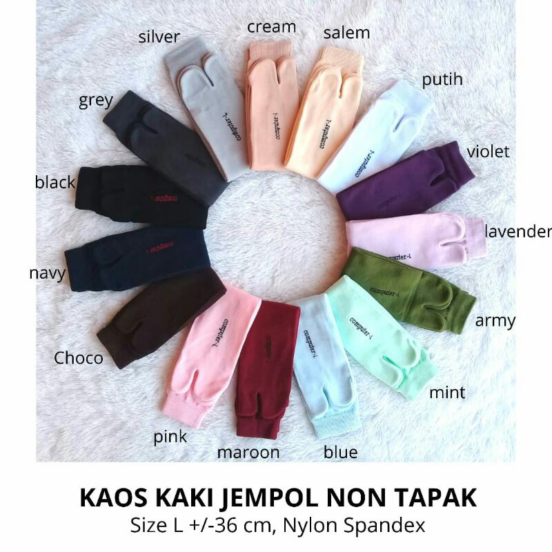 Kaos Kaki Jempol Wanita Muslimah Polos Non Tapak Hitam, Panjang, Tebal, Murah, Size L Nylon Spandex