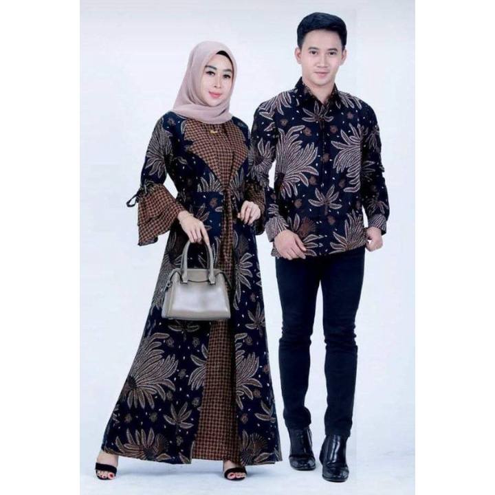 Saroja (991) Couple Batik Gamiss Jessy Coklatan kerah Jas Motif Pari iket