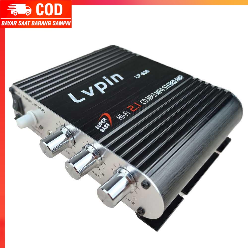 (100% BARANG ORI) LVPIN Mini HiFi Stereo Amplifier Treble Bass Booster 12V 20W - LP-838