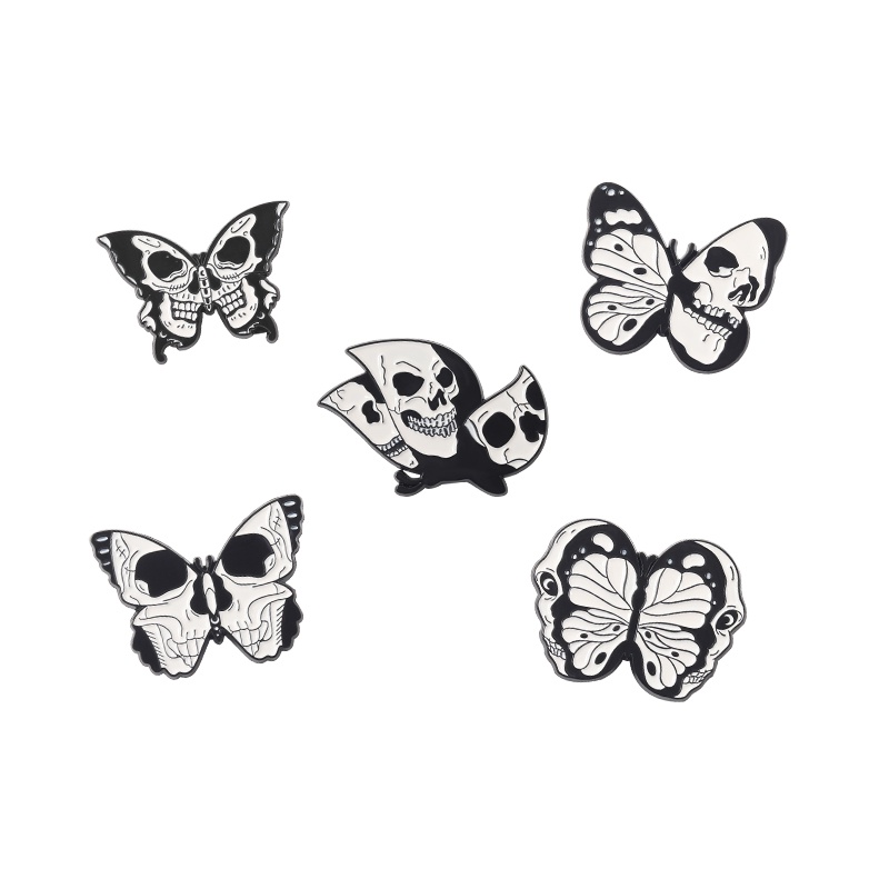 Bros Pin Enamel 5 Gaya Punk Bentuk Tengkorak Butterfly Untuk Hadiah Teman