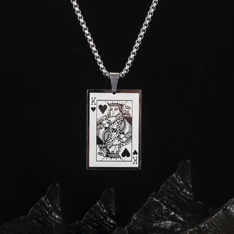 Vintage men's fashion playing cards king pattern pendant necklace jewelry