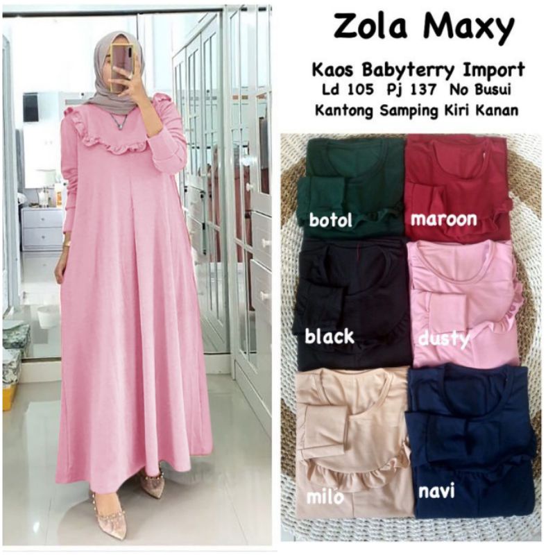 Zola Maxy - Gamis Babyterry Import LD105+ / Kantong Samping / R.26 - 277-6121