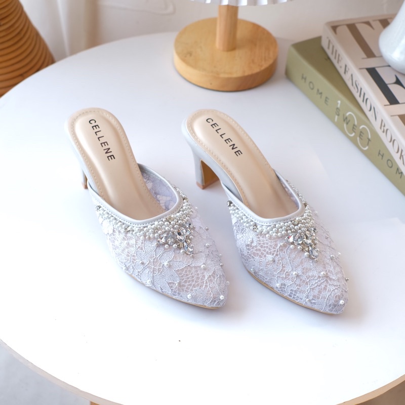 𝗖𝗘𝗟𝗟𝗘𝗡𝗘 Iseul Beads Heels 5warna | Wedding shoes 7 cm selop brokat payet pengantin