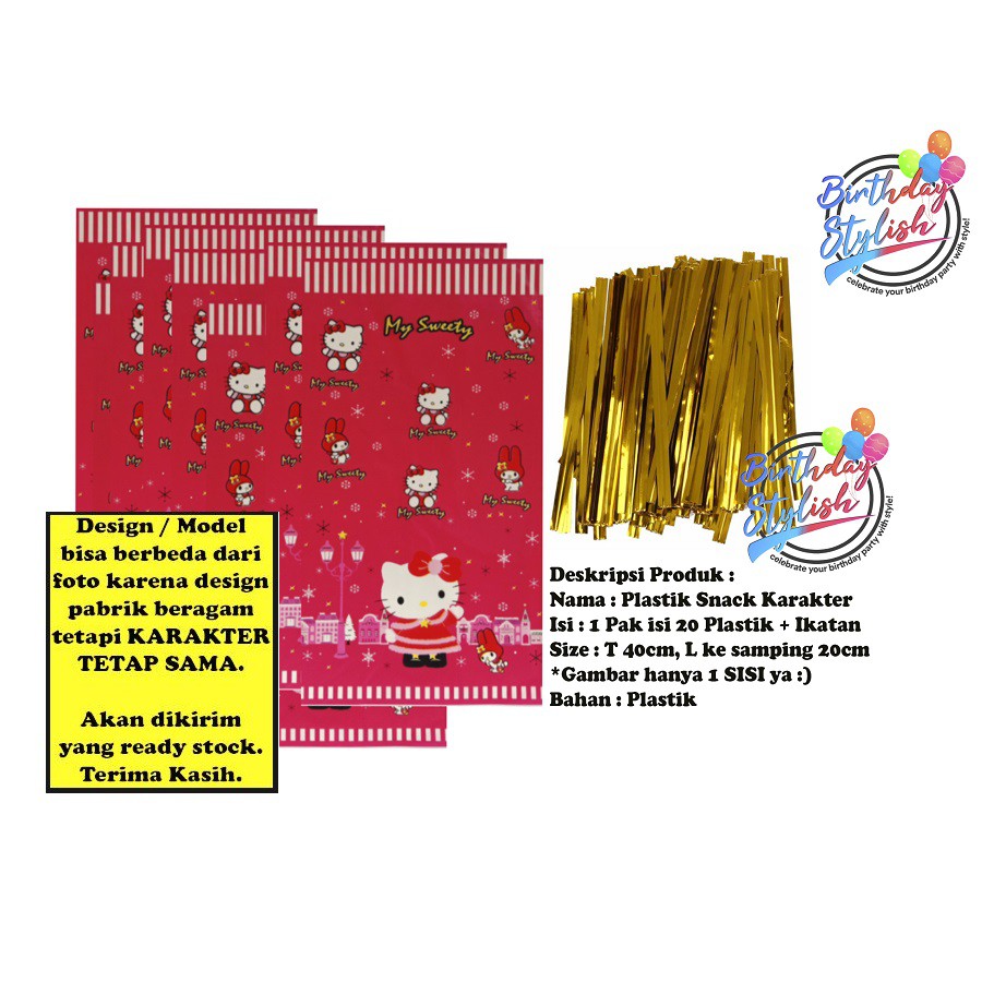 

Plastik Snack Hello Kitty/ Plastik Bingkisan Ultah Anak/ Plastik Snek Hello Kitty Sedang Isi 20 Pc