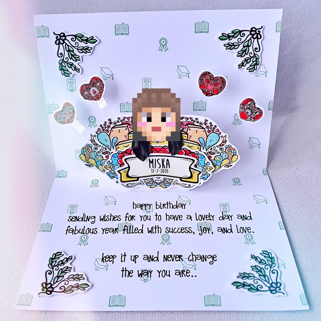 Custom Love Monster Kartu Ucapan Ulang Tahun Birthday Card Unik JUMBO Doodle Art DWSKELLINGTON