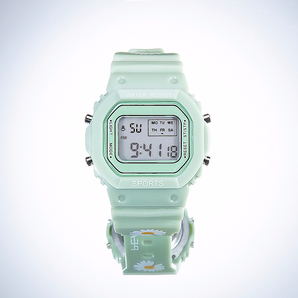 COD✔Jam Tangan Elektronik Motif Bunga Daisy Kecil Anti Air Untuk Wanita Jam Tangan Motif Bunga-green