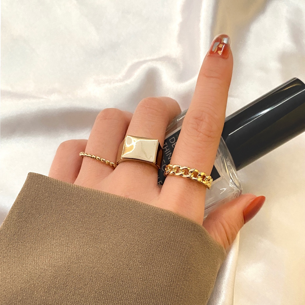 3pcs / Set Cincin Bentuk Lingkaran Geometris Gaya Retro Untuk Wanita