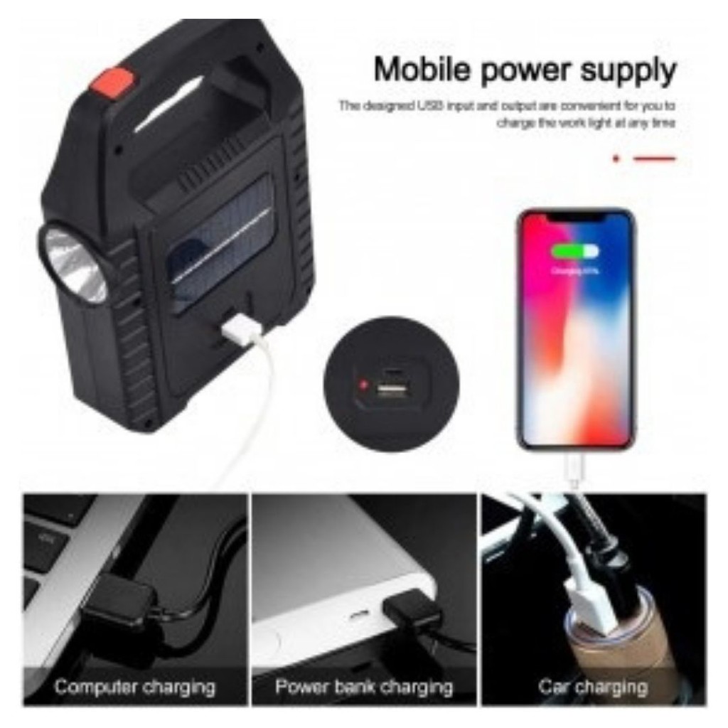 Senter Travel Portabel LED USB Multifungsi Power Bank Solar Charger 111107