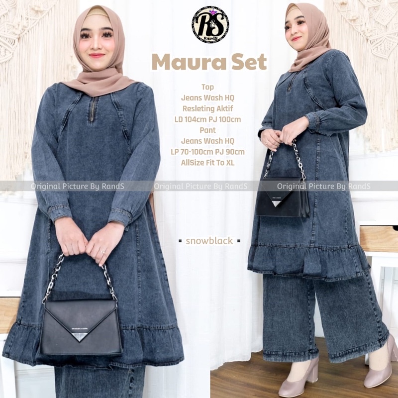 Setelan Long Tunik Celana kulot Maura Set Snow Jeans