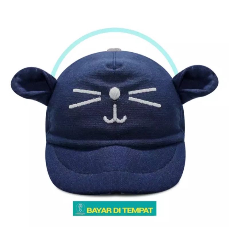 Topi Bayi/Topi Anak/Topi Apolo Bayi. Usia 0 - 2 Tahun-KUCING [NAVY]