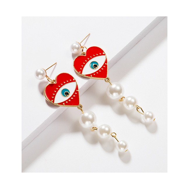 LRC Anting Tusuk Fashion Red Gold-plated Artificial pearl Earrings D44785