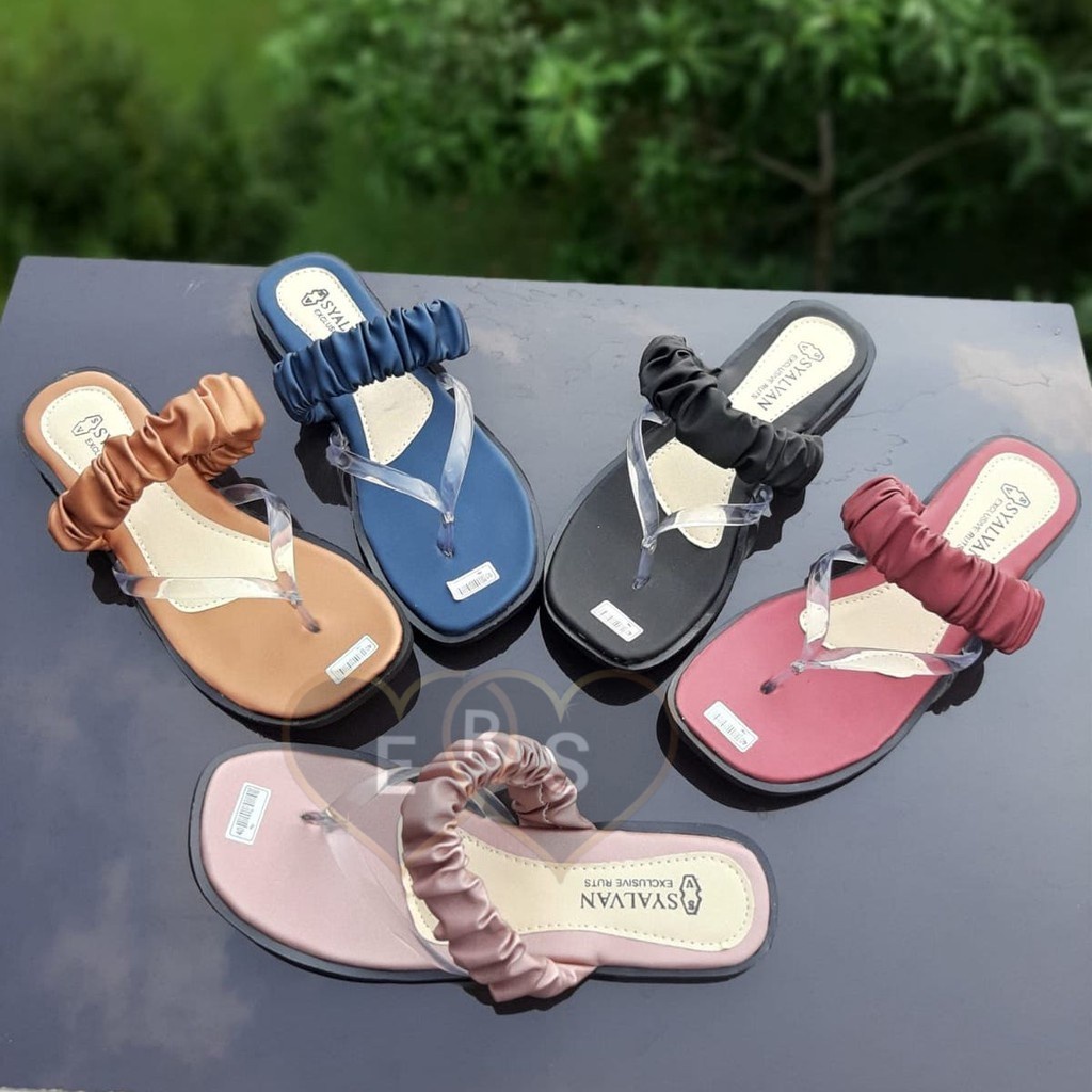 TOKOERS SDPD06 Sandal Wanita Perempuan Model Teplek - Tali Jelly Kerut