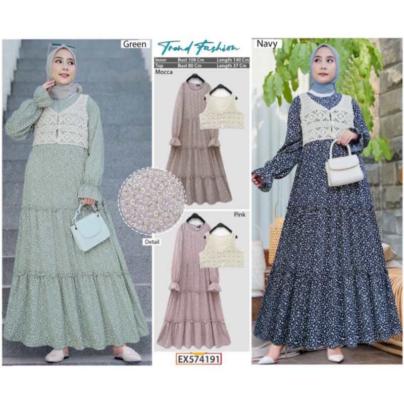 Gamis Bunga Rompi Kancing Rajut Yuna