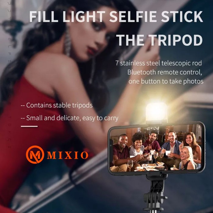 MIXIO - Q09 Alumunium Alloy Selfie Stick with LED Light for Phone