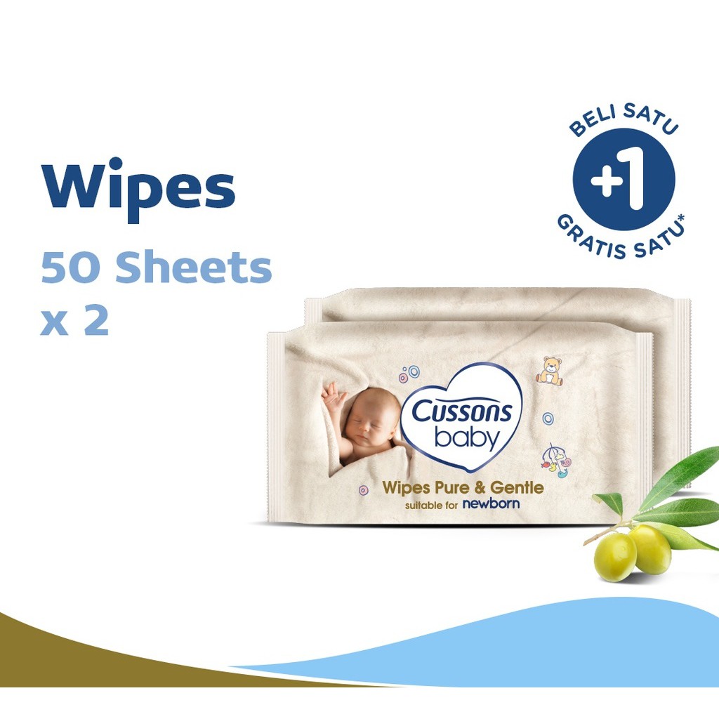 Cussons Baby Wipes - Tisu Basah Bayi - Ganti Popok 45's | Beli 1 Gratis 1