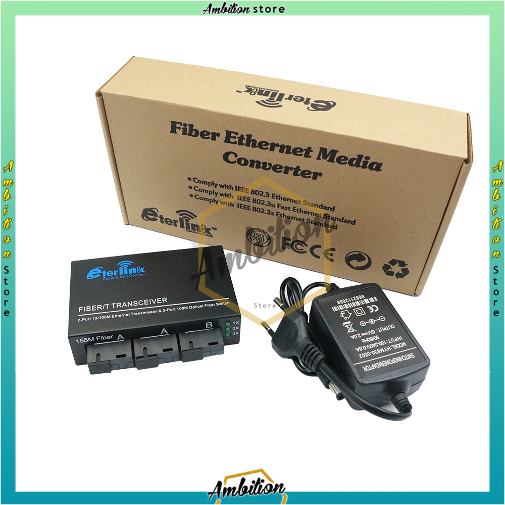 Switch Ethernet Media Fiber Optik Mode Tunggal 2 Rj45 Dan 3 Sc Port 10 100m Import LANGSUNG