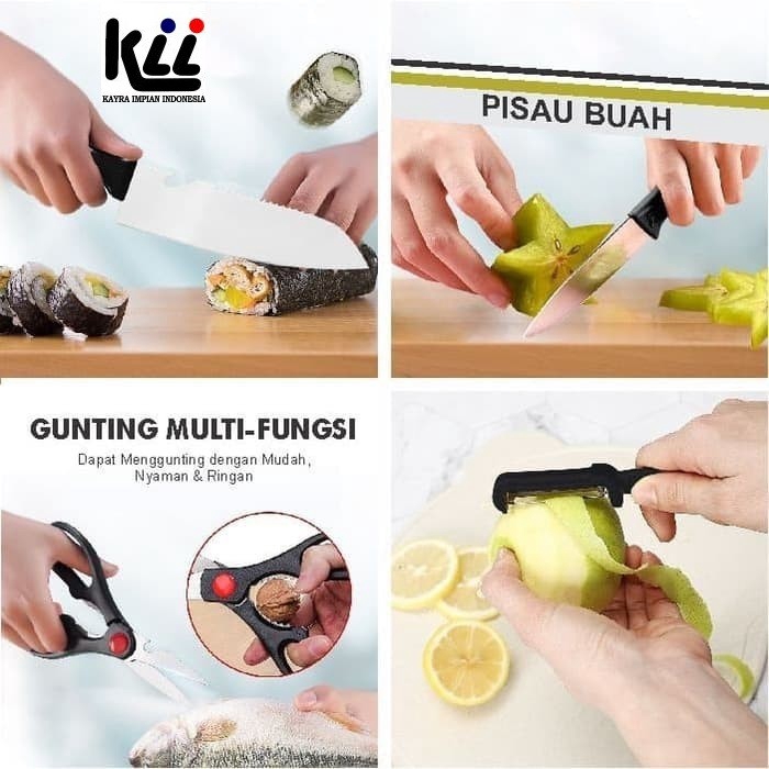 Pisau Dapur Set 4in1 - Pisau Gunting Dapur &amp; Buah