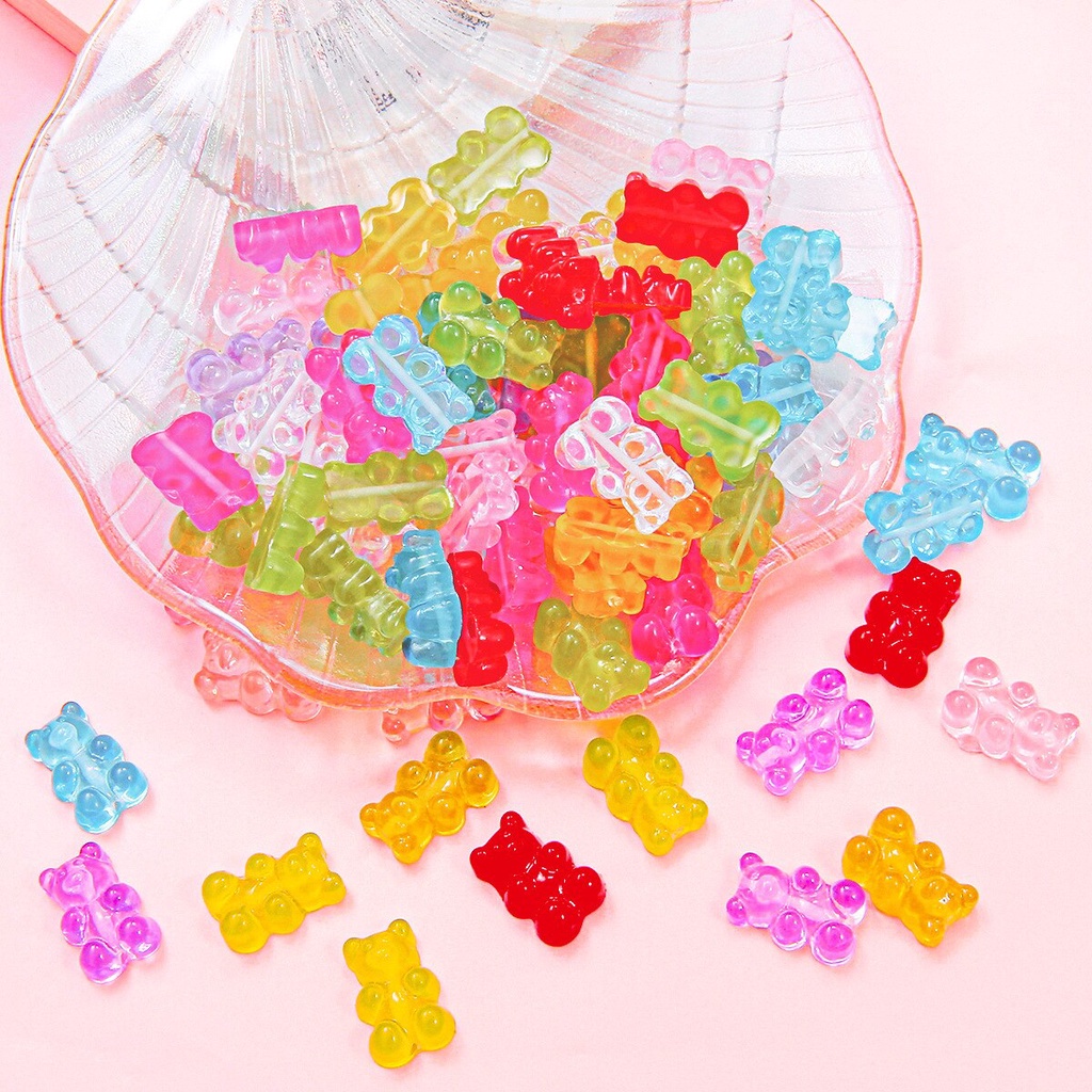 10pcs 17x11mm Candy Color Gummy Mini Bear Charms for Making Cute Earrings Pendants Necklaces DIY Creative Jewelry Finding