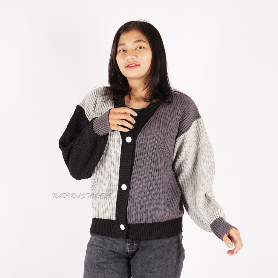 CARDIGAN RAJUT COMBINATION HITAM PREMIUM