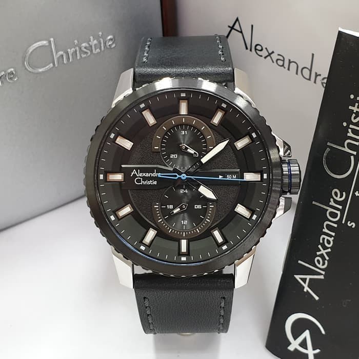 JUAL JAM TANGAN ASLI  ALEXANDRE CHRISTIE AC 6507 PRIA SILVER BLACK LEATHER BLACK ORIGINAL  I