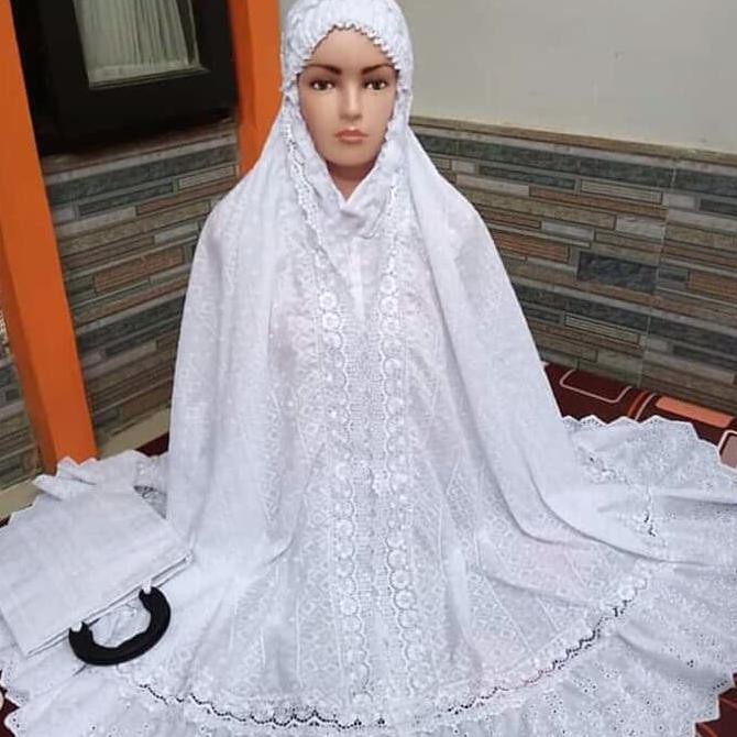 Mukenah khadijah katun paris original aplikasi full renda bordir