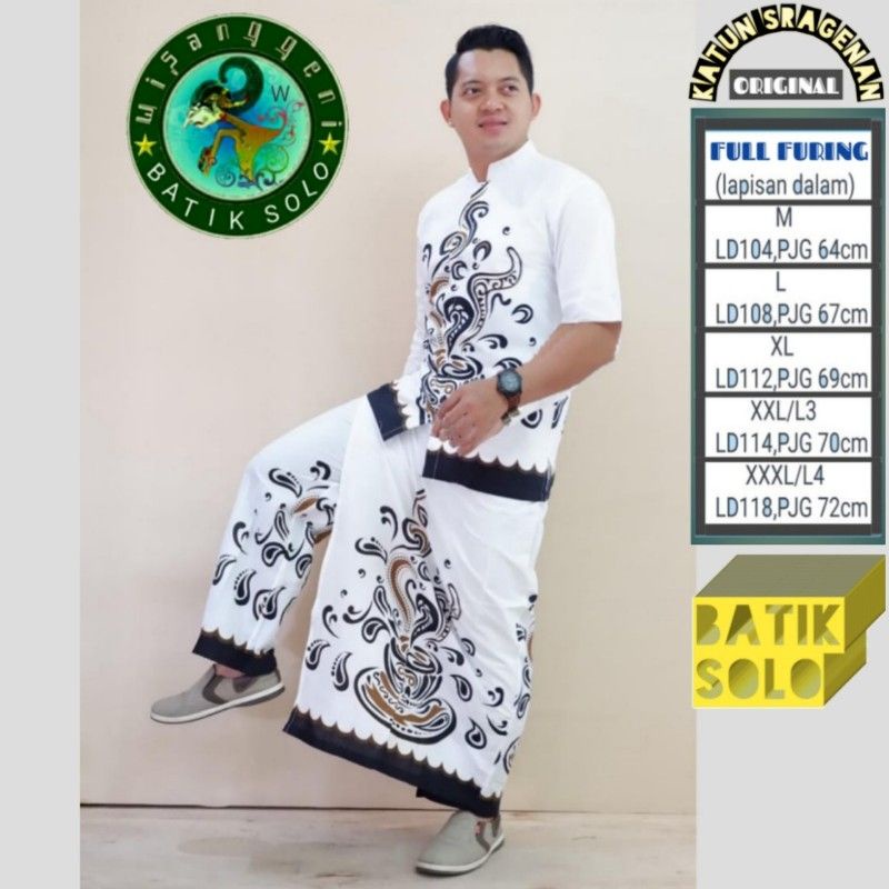 Paket Fashion Muslim Baju Kemeja Pria Setelan Sarung Celana Batik Solo Original Lengan Panjang Pende