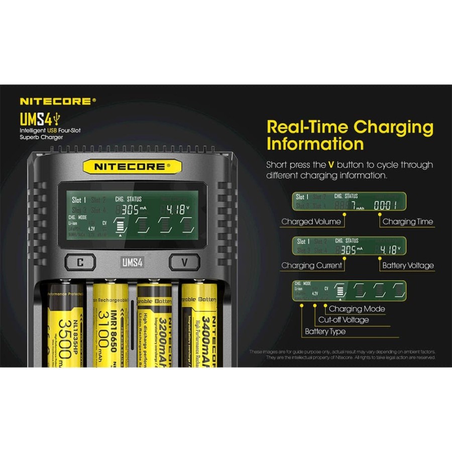 Nitecore Intelligent QC2 USB Charger Baterai 4 Slot 3A Li-ion NiMH - UMS4 - Black