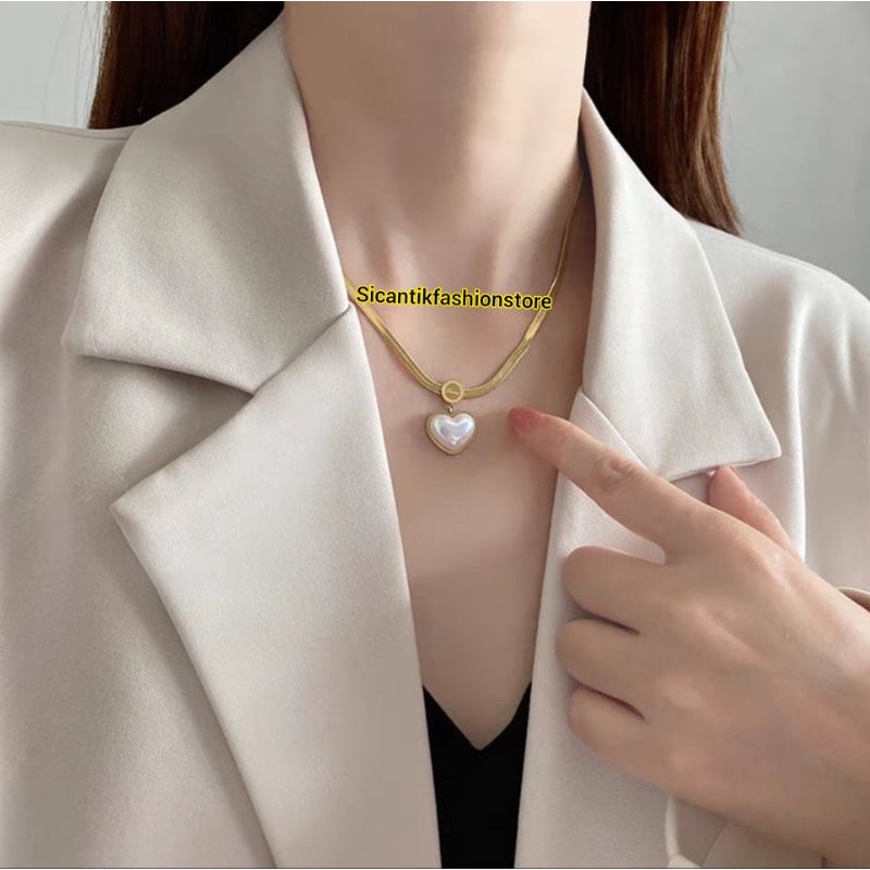 Kalung Titanium Gold Liontin Love Terbaru Terlaris Fashion Wanita  Anti Karat Selamanya Kalung Wanita Korea Liontin Love Kalung K5 Gold Perhiasan Wanita