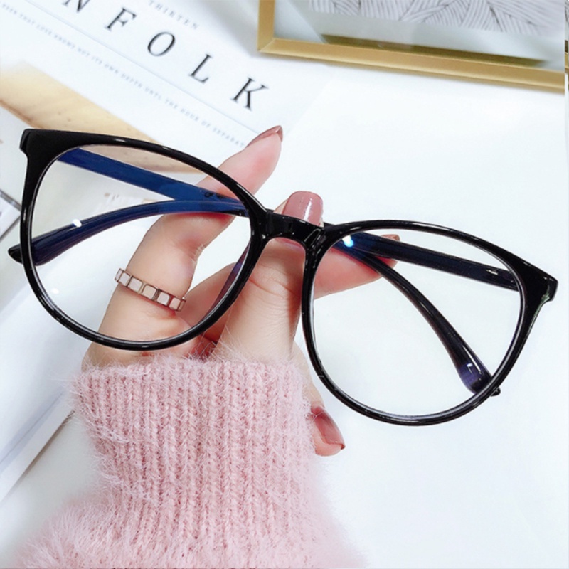 PROMO& Kacamata TransparanAnti Radiasi Wanita Kacamata Korea Wanita Fashion Retro Bentuk Kotak Eyeglasses P-B-hitam
