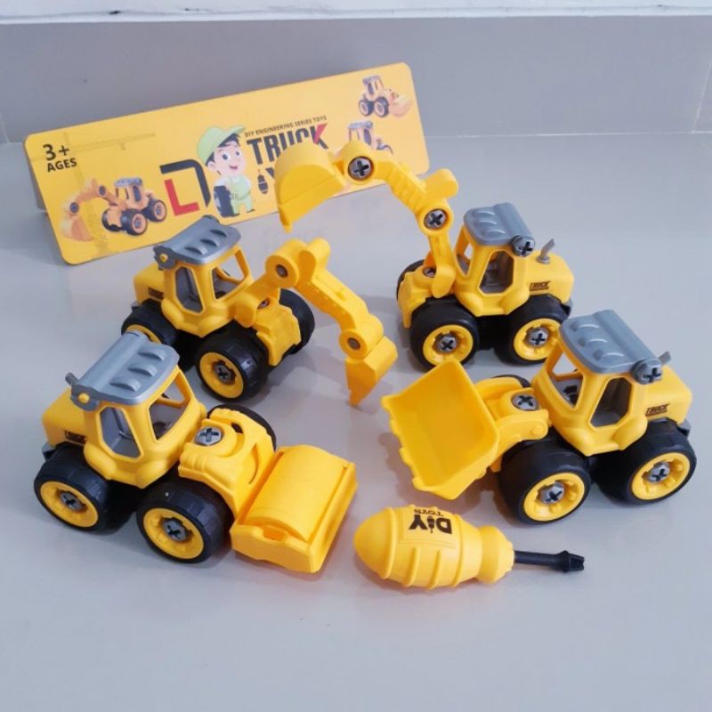 Mainan DIY Set Kendaraan Kontruksi - Miniatur Mobil Truk Anak Diecast