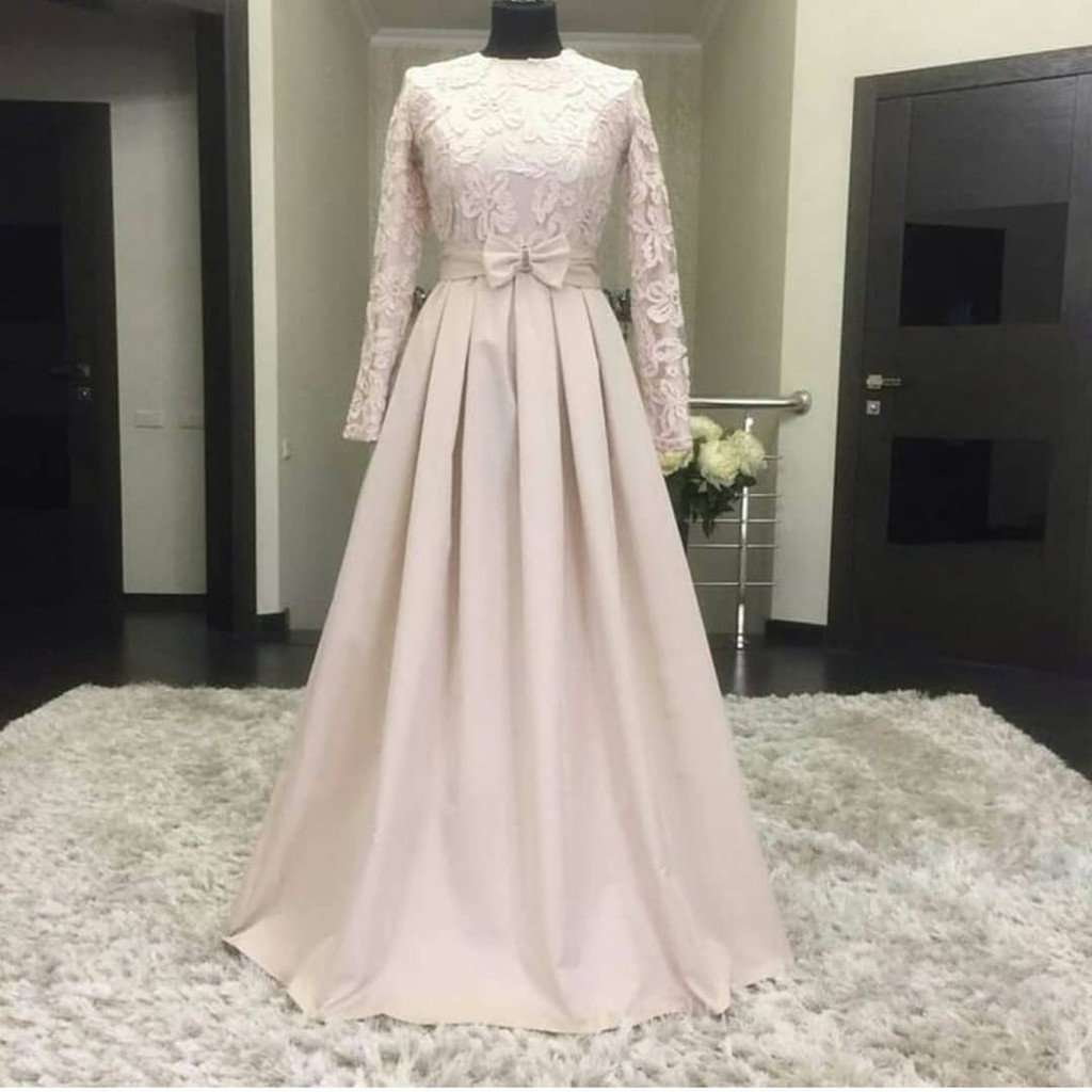 Inces Long Dress Brukat Tersedia M L XL XXL / Dress Pesta / Gamis Kondangan Wanita