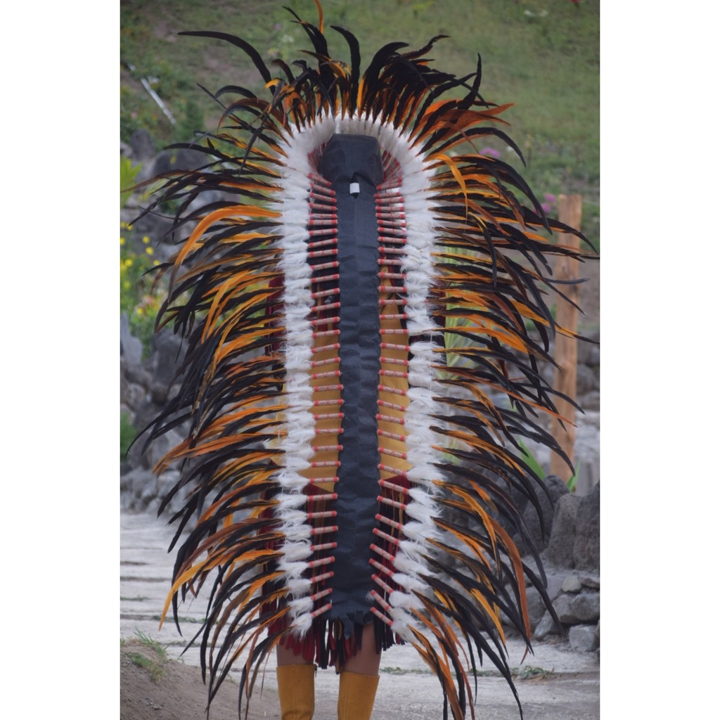 TOPI INDIAN - INDIAN HEADDRESS LONG AYAM BILABONG ORANGE FUR PUTIH