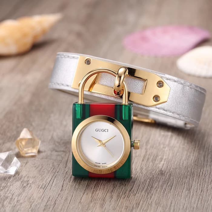 Jam Tangan Wanita Premium Gucci Gembok Leather White