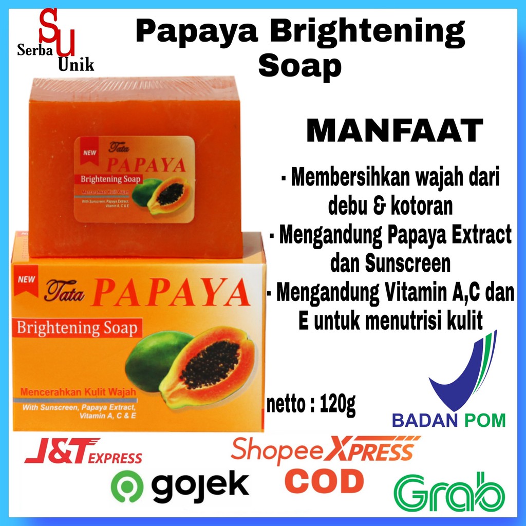 (BPOM) Sabun Batang Cuci Wajah/Muka Tata Papaya Brightening Soap 120gr