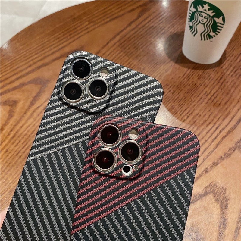 Hard Case PC Matte Tekstur Carbon Fiber Shockproof Cover IPhone 13 11 12 Pro Max XR X XS 7 8 Plus