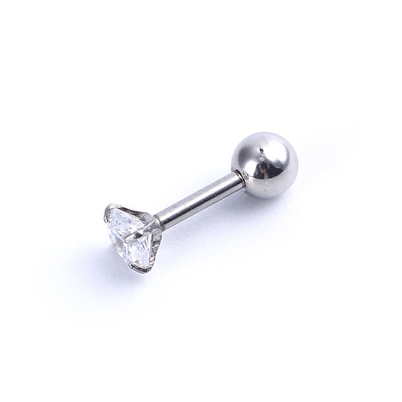 3 Prong Two Penggunaan Tulang Rawan Tragus Anting Stainless Steel Mode Kristal Anting Zirkon Mini 1 Pc Ear Stud-Steel-transparent