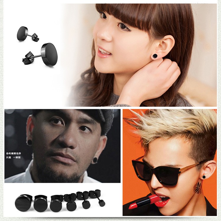 Fashion Punk Rock Ear Studs  Unisex Black Titanium Earrings